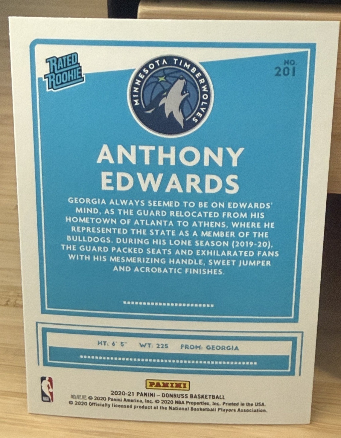 20-21 Panini Anthony Edwards Rated Rookie Minnesota Timberwolves #201