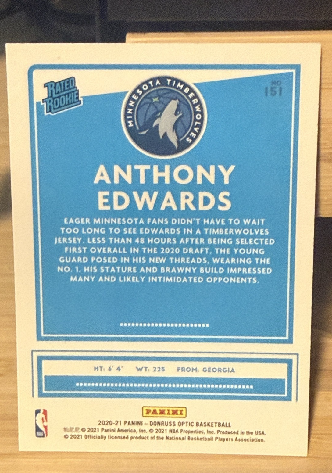 20-21 Panini Rated Rookie Anthony Edwards Minnesota Timberwolves #151