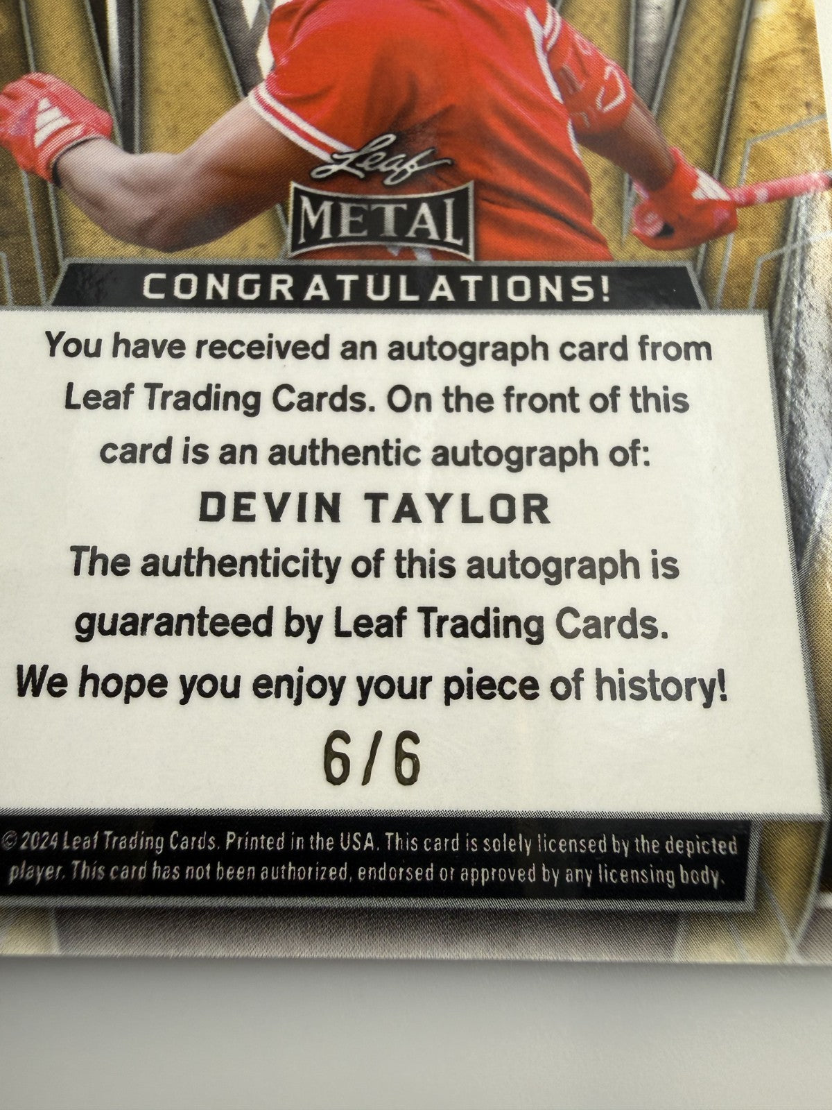 2024 Leaf Metal Devin Taylor Autograph #BA-DT1 Green Lava 6/6