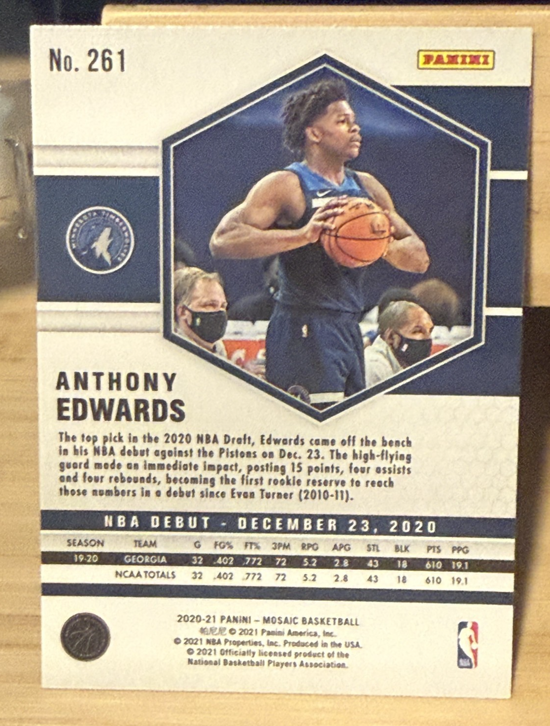 20-21 Panini Anthony Edwards Rookie Card Minnesota Timberwolves #261