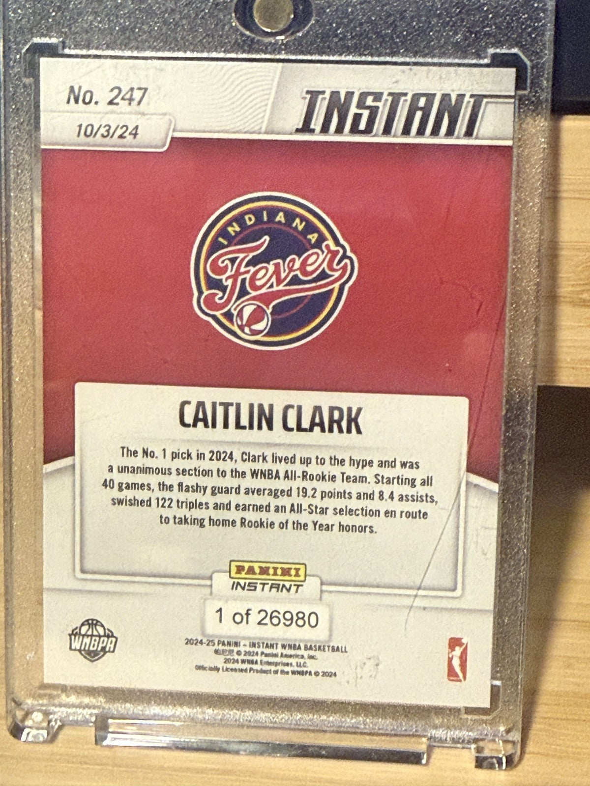 24-25 Panini Instant Caitlin Clark Rookie Card Indiana Fever #247