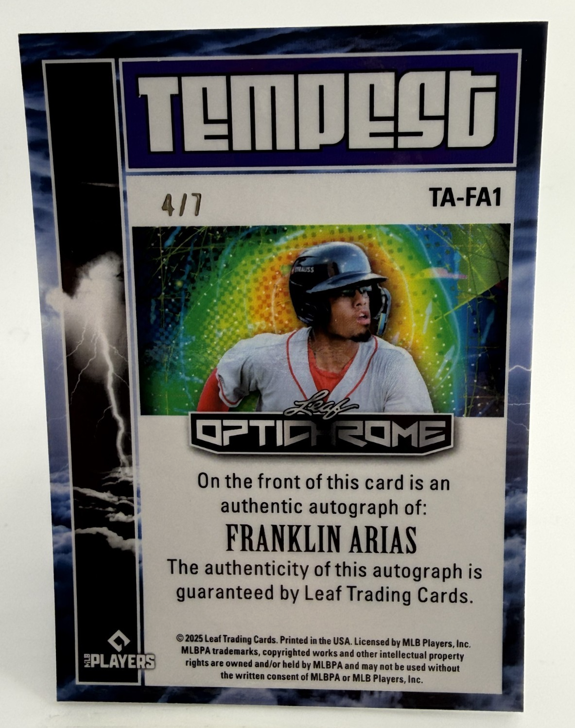 2025 Leaf Optichrome Franklin Arias Tempest Boston Red Sox #TA-FA1 Auto 4 of 7