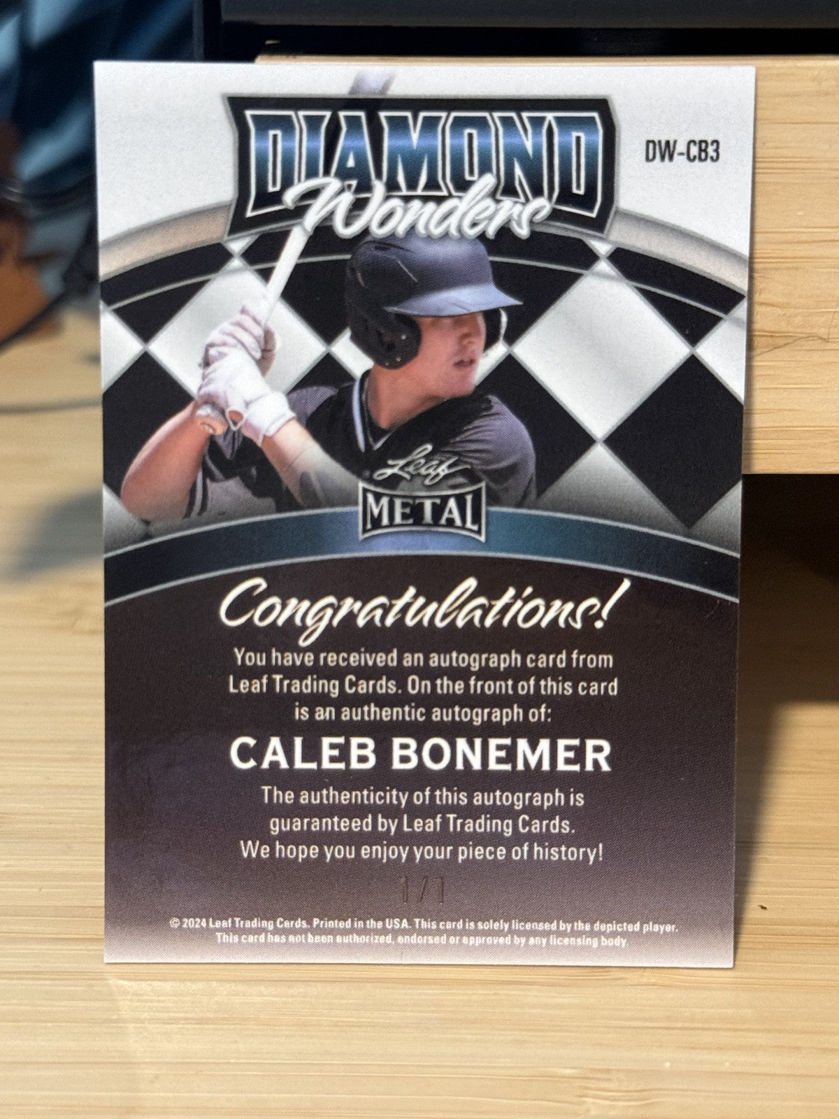 2025 Leaf Caleb Bonemer MLB #13 Prospect Chicago White Soxs #DW-CB3 Auto 1/1