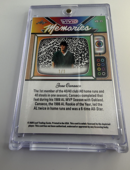 Leaf Vivid Memories Jose Canseco 1/1 #VB-23  2025 Leaf