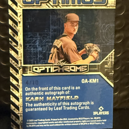Leaf 2025 Kash Mayfield Detroit Tigers Prospect Card#OA-KM1 Auto 4/10