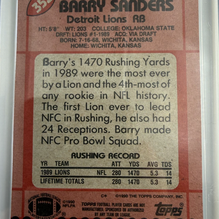 Barry Sanders 1990 Topps All -Pro Card #352 Detroit Lions