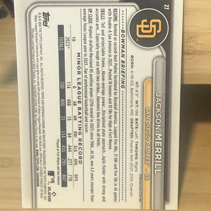 2024 Bowman Chrome Mojo Rookie Jackson Merrill San Diego Padres # 27