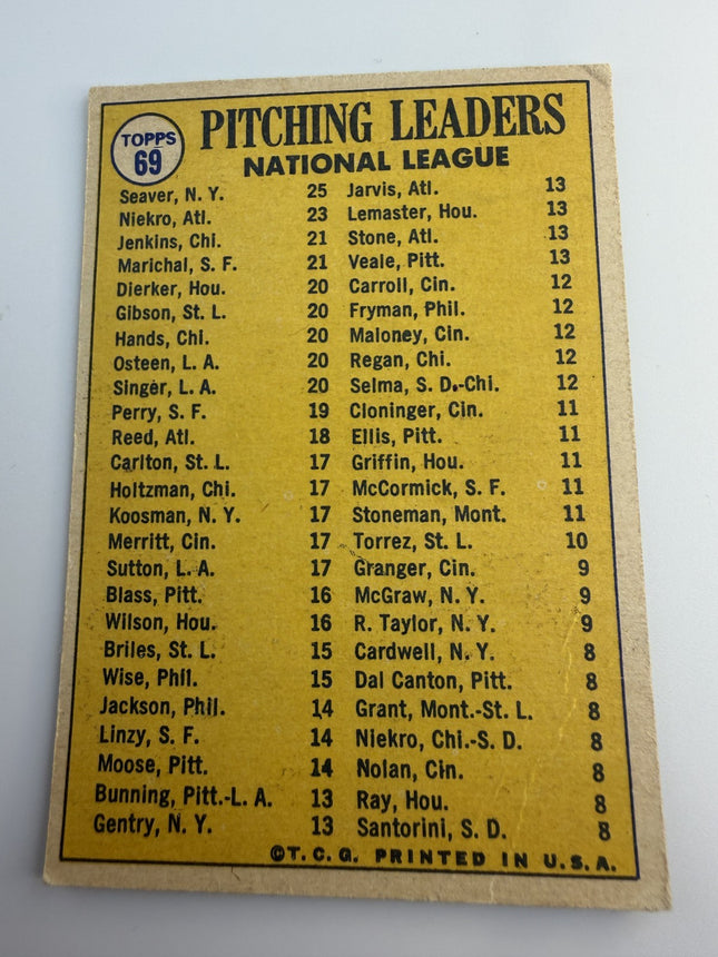 1969 National Pitching Leaders Seaver, Niekro, Jenkins, Marichal Topps #69