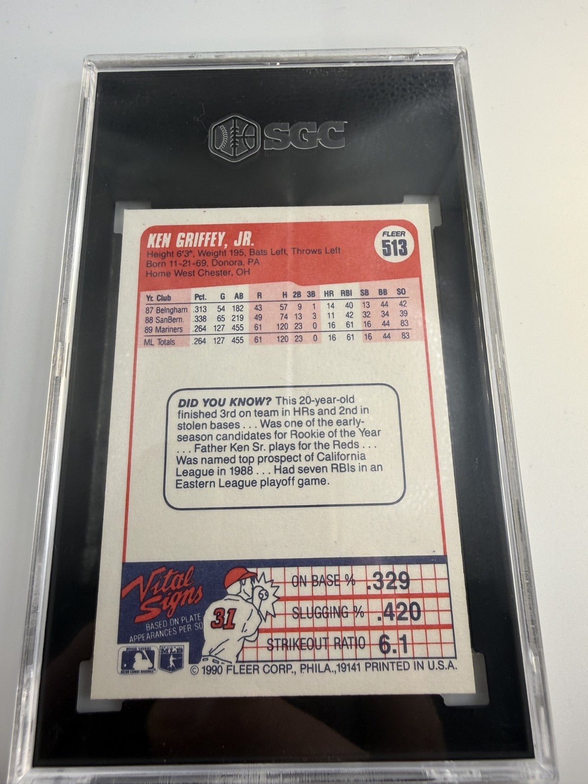 Ken Griffey Jr. 1990 Fleer #513 SGC 9