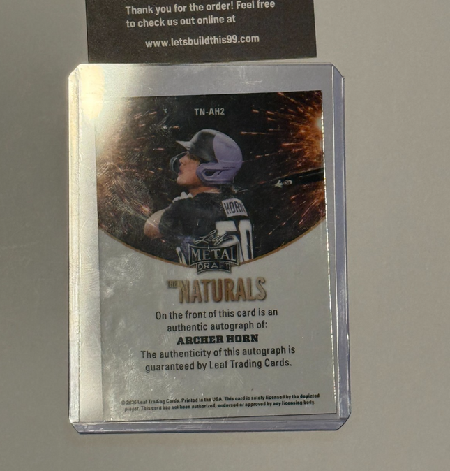 Leaf 2026 Archer Horn MLB Draft Prospect Card #TN-AH2 Auto