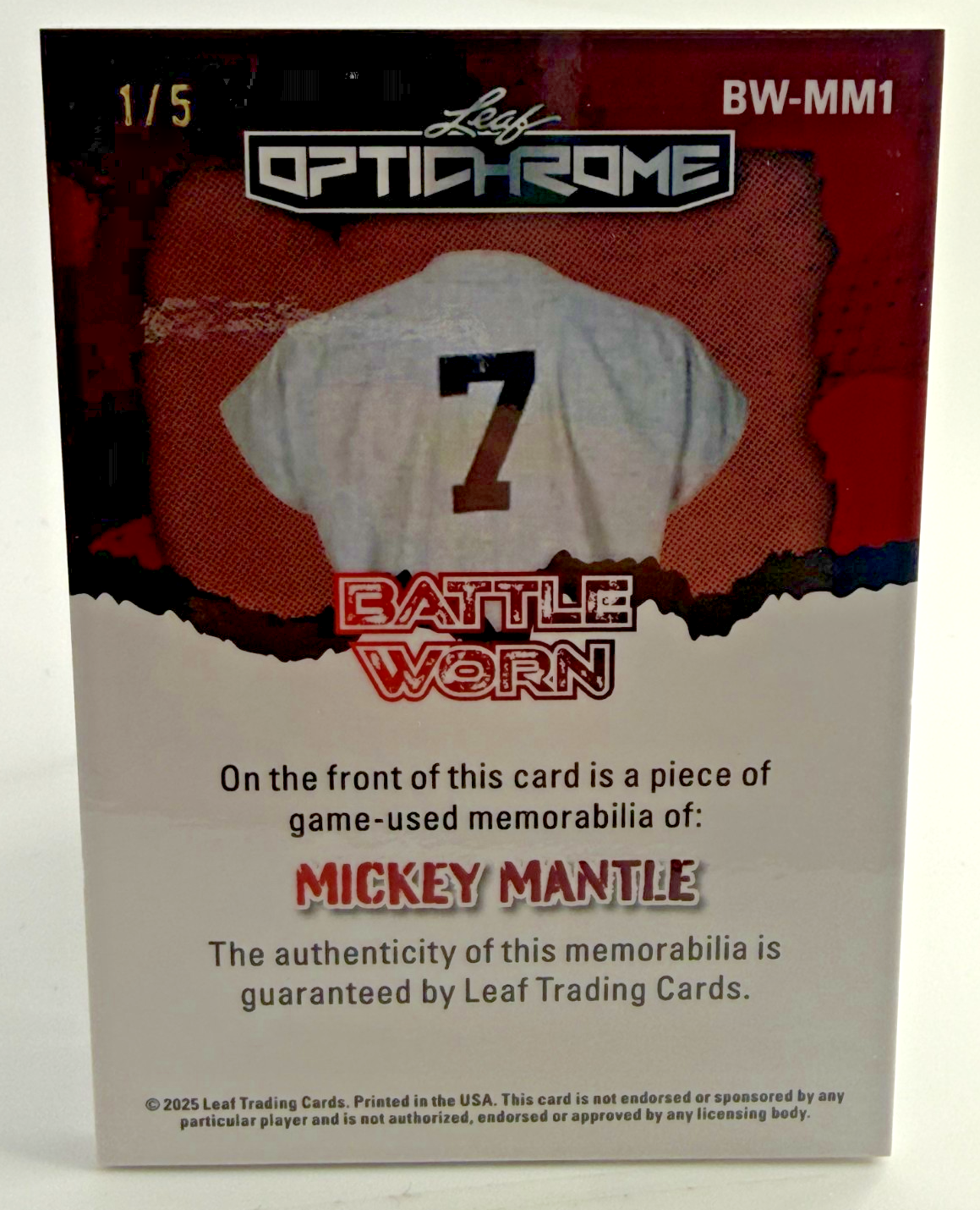 2025 Leaf Optichrome Mickey Mantle Battle Worn #BW-MM1 Jersey 1/5