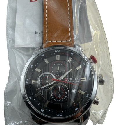 Curren Chronograph Mens Watch Water Proof Leasure Style Brown Leather