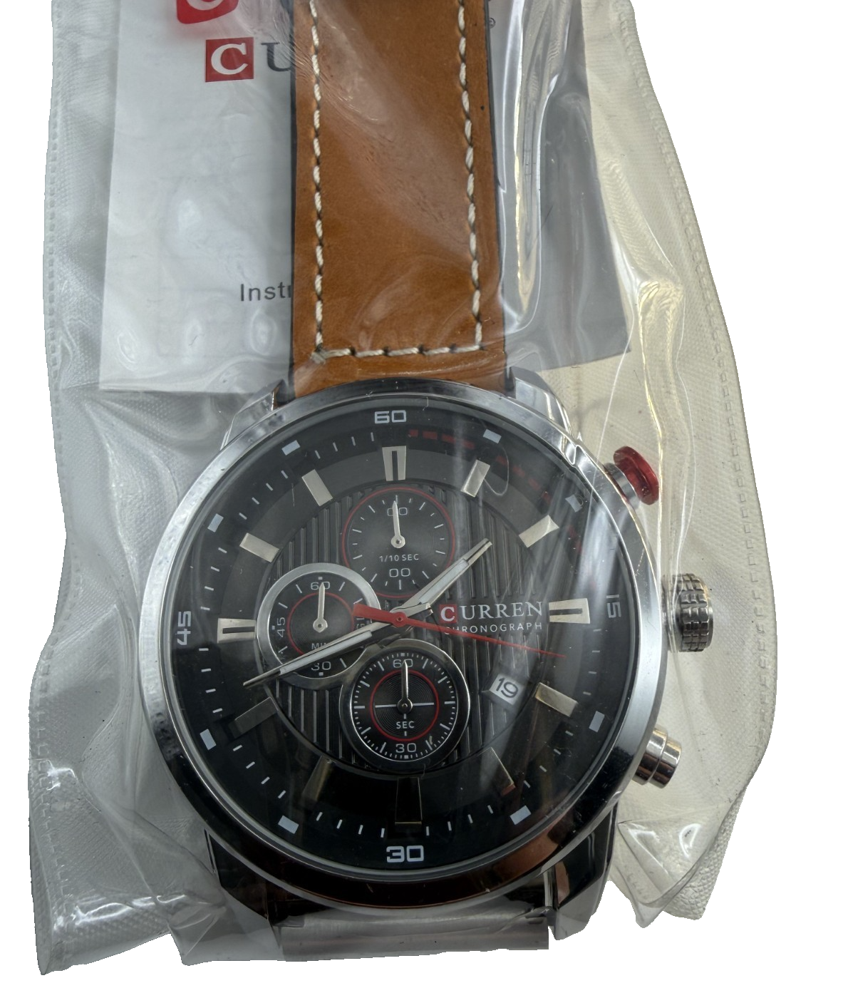 Curren Chronograph Mens Watch Water Proof Leasure Style Brown Leather