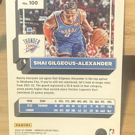 2022-23 Donruss Shai Gilgeous-Alexander Oklahoma City Thunder OKC  #100