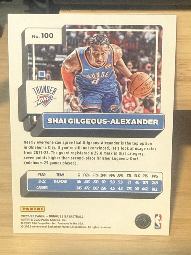 2022-23 Donruss Shai Gilgeous-Alexander Oklahoma City Thunder OKC  #100