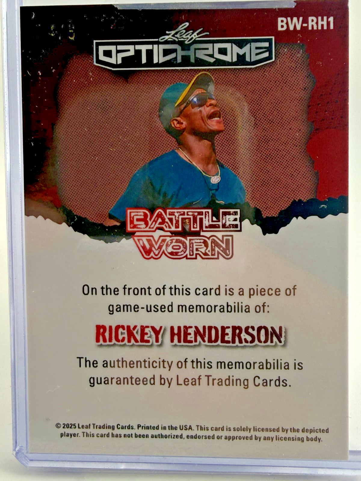 2025 Leaf Optichrome Rickey Henderson Battle Worn #BW-RH1 Jersey 4/8