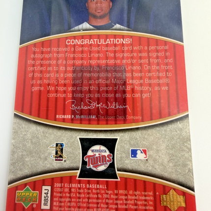 2007  Francisco Liriano Upper Deck Elements Clear Cut  Auto 179/350 #CCE-FL