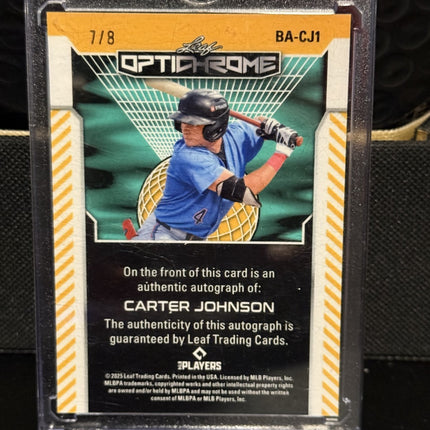 2025 Leaf Carter Johnson Miami Marlins Card #BA-CJ1 Auto 7/8