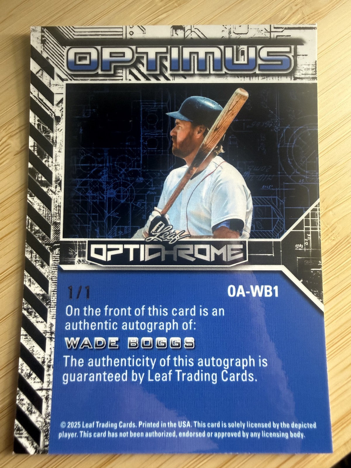 2025 Leaf Wade Boggs Optimus Optichrome Boston Red Soxs #OA-WB1 Auto 1/1