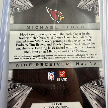 Panini Michael Floyd Crown Royal Auto-Jersey Card 06/25 Arizonia Cardinals #272