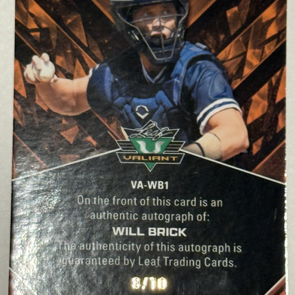Leaf 2026 Will Brick Toronto Blue Jays Draft Pick #131 VA-WB1 Auto 8/10