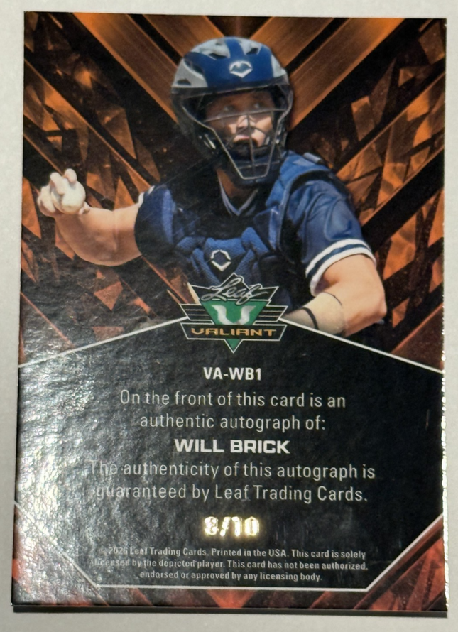 Leaf 2026 Will Brick Toronto Blue Jays Draft Pick #131 VA-WB1 Auto 8/10
