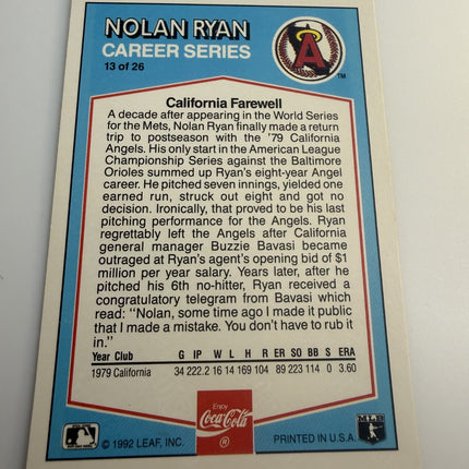 1992 Leaf Donruss Coca Cola Nolan Ryan Angels #13 of 26
