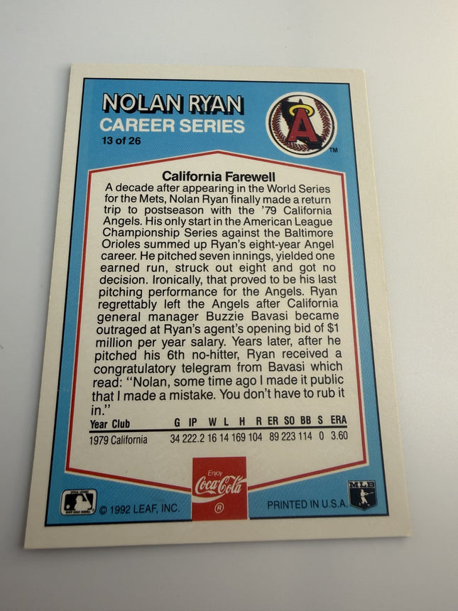 1992 Leaf Donruss Coca Cola Nolan Ryan Angels #13 of 26