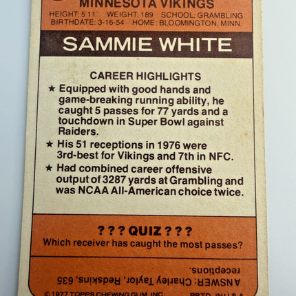 SAMMIE WHITE 1977 Topps Holsum Bread  card #14 Topps Rare
