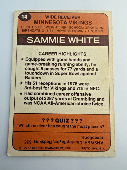 SAMMIE WHITE 1977 Topps Holsum Bread  card #14 Topps Rare