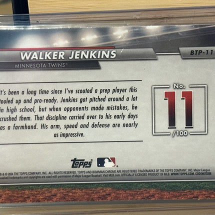 2024 Bowman Scouts Top 100 Walker Jenkins Agua Refractors Minnesota Twins #11