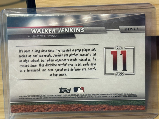 2024 Bowman Scouts Top 100 Walker Jenkins Agua Refractors Minnesota Twins #11