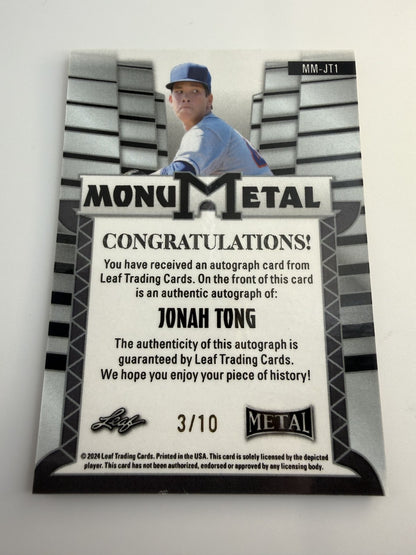 Leaf Metal Jonah Tong Monumetal #MM-JT1 Auto Number 3 of 10
