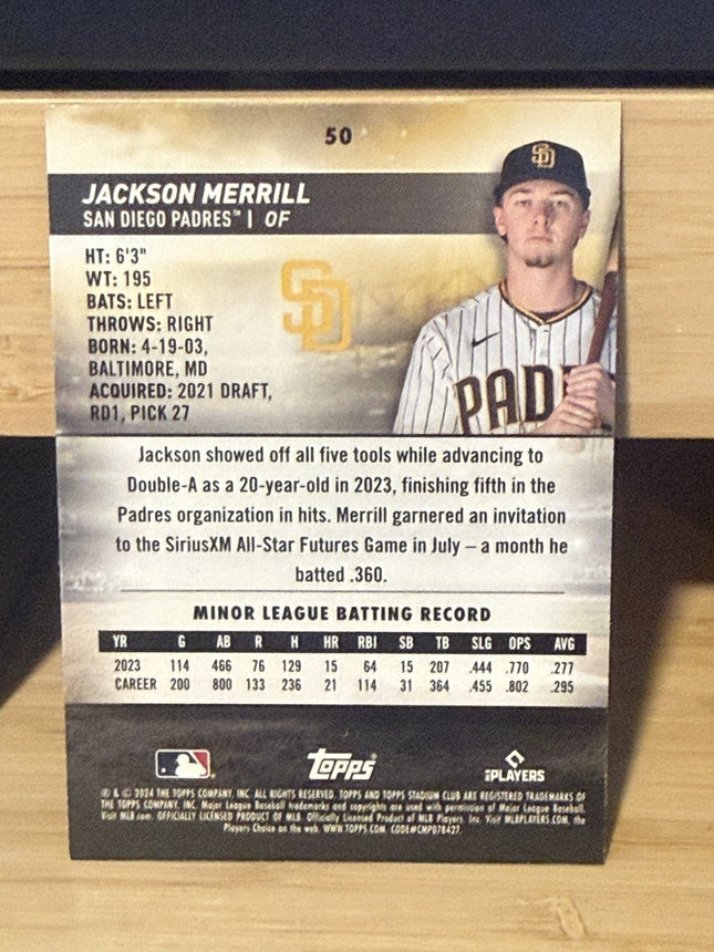 2024 Topps Jackson Merrill San Diego Padres Rookie Card #50