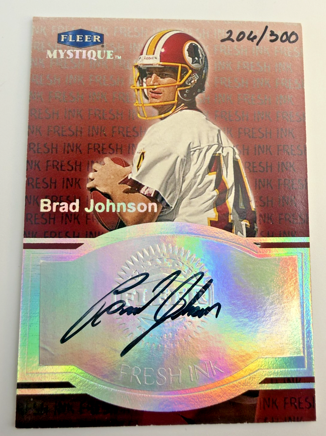 1999 Brad Johnson Fleer Mystique  Fresh Ink  AUTO #'206/300 Washington Redskins