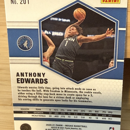 2020-21 Panini Mosaic Anthony Edwards Minnesota Timberwolves #201 Rookie Card