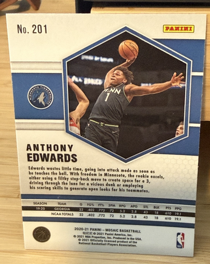 2020-21 Panini Mosaic Anthony Edwards Minnesota Timberwolves #201 Rookie Card