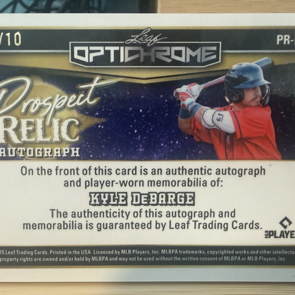 2025 Leaf Pros Relic Kyle DeBarge Minnesota Twins Card #PR-KDB Auto/Jerey 4/10