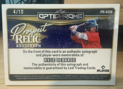 2025 Leaf Pros Relic Kyle DeBarge Minnesota Twins Card #PR-KDB Auto/Jerey 4/10