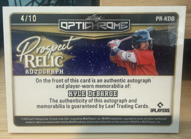 2025 Leaf Pros Relic Kyle DeBarge Minnesota Twins Card #PR-KDB Auto/Jerey 4/10