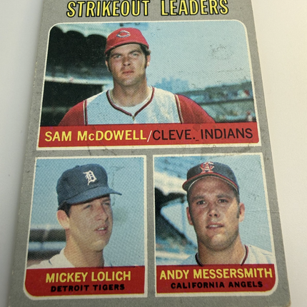 1969 Amerlican League Stikeout leaders McDowell, Lolich, Messersmith Topps #72