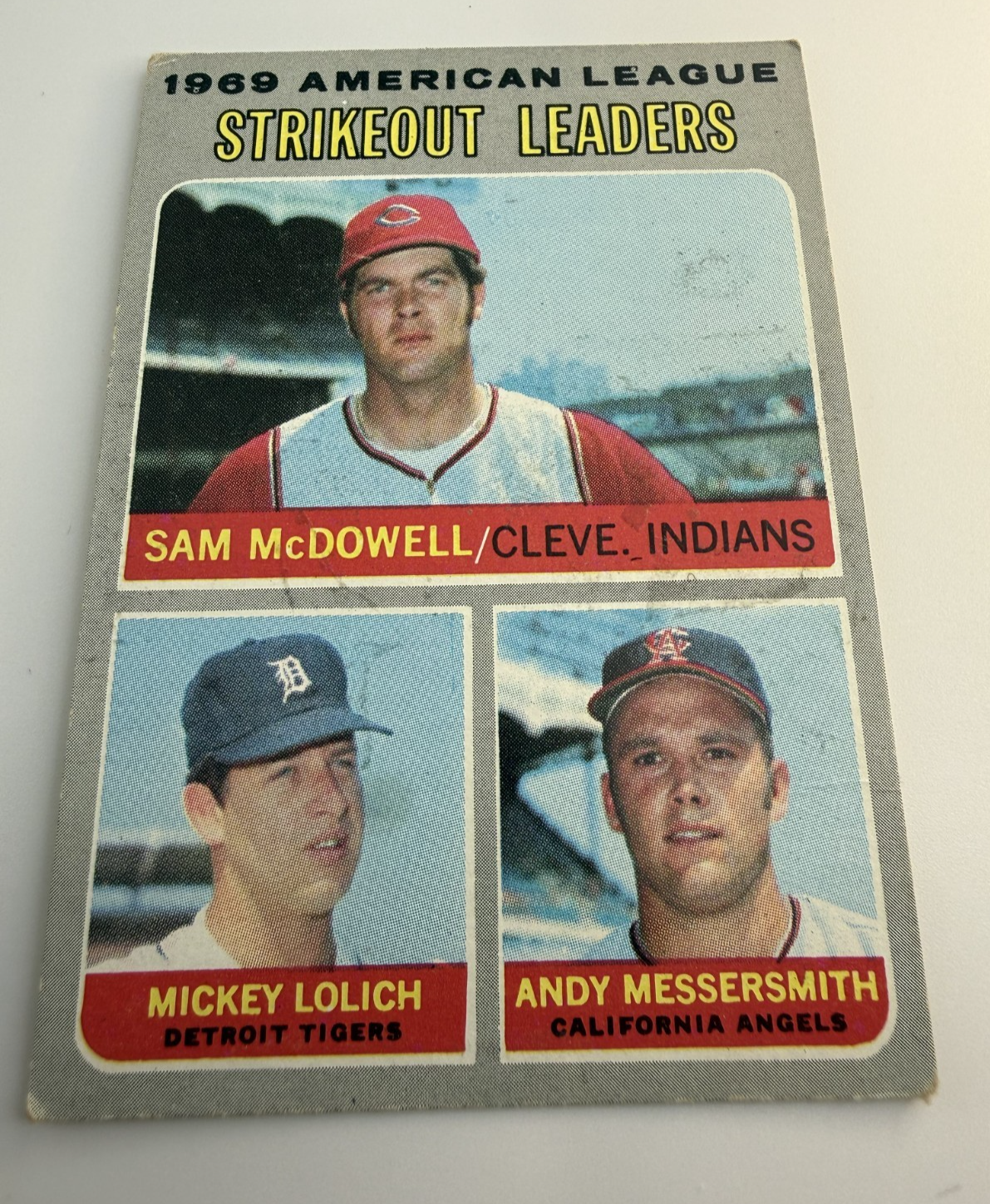1969 Amerlican League Stikeout leaders McDowell, Lolich, Messersmith Topps #72