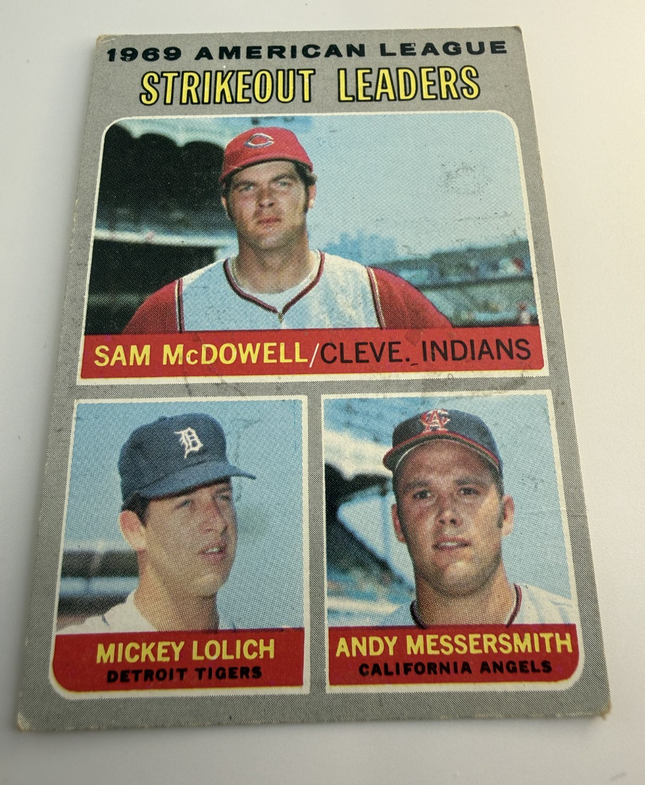 1969 Amerlican League Stikeout leaders McDowell, Lolich, Messersmith Topps #72
