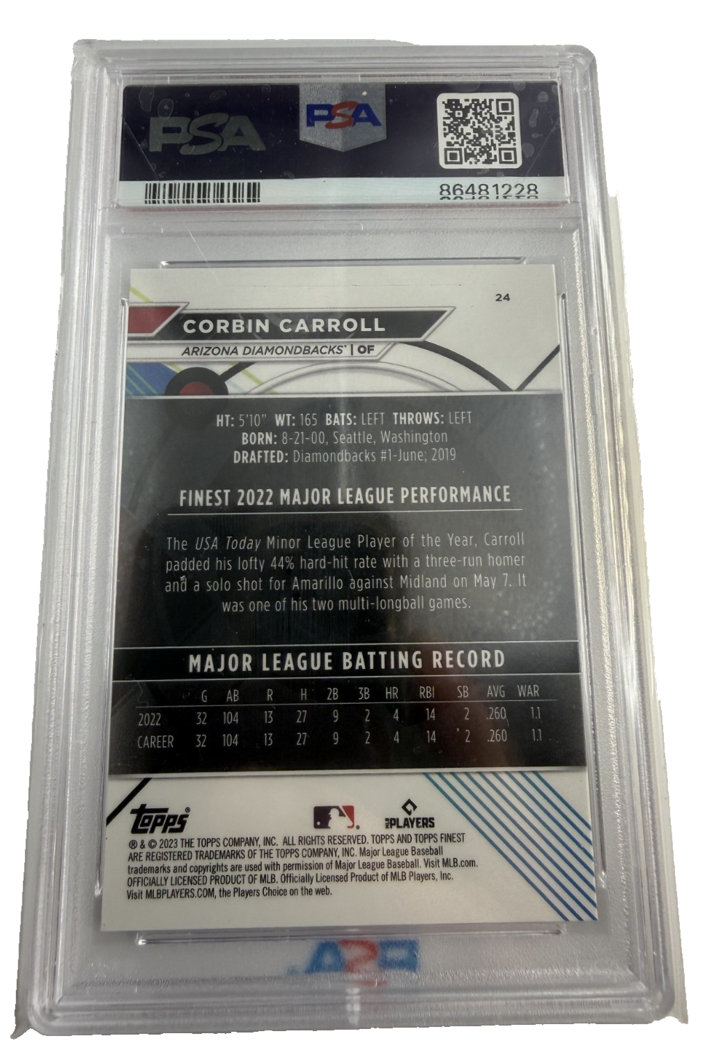 Corbin Carroll #24 2023 Topps Finest (RC) PSA Gem MT 10