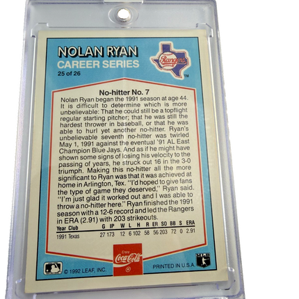 1992 LEAF Coca-Cola Nolan Ryan #25 Texas Rangers