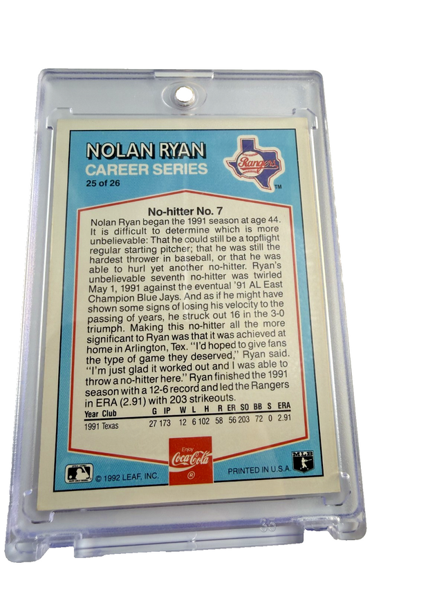 1992 LEAF Coca-Cola Nolan Ryan #25 Texas Rangers
