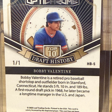 2025 Leaf Bobby Valentine Top 10 Draft History #HB-5 Card 1/1