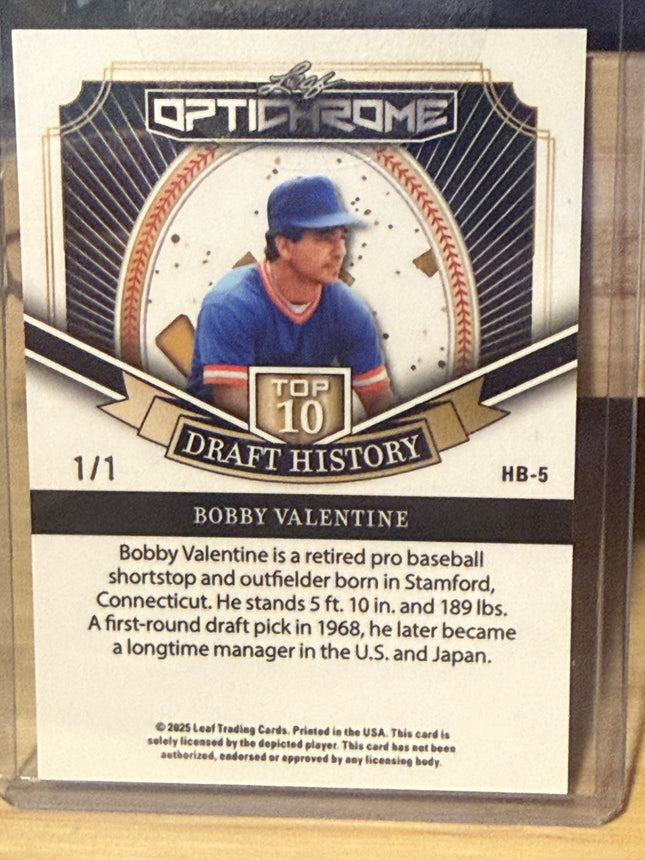 2025 Leaf Bobby Valentine Top 10 Draft History #HB-5 Card 1/1