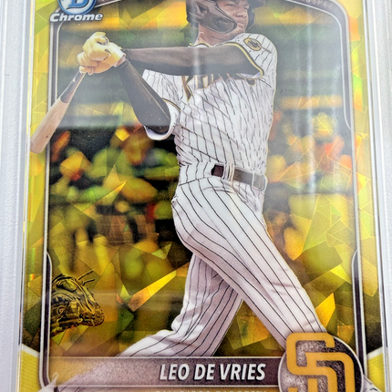 2025 BOWMAN SAPPHIRE EDITION CHROME PROSPECTS LEO DE VRIES YELLOW 54 /75 PSA 10