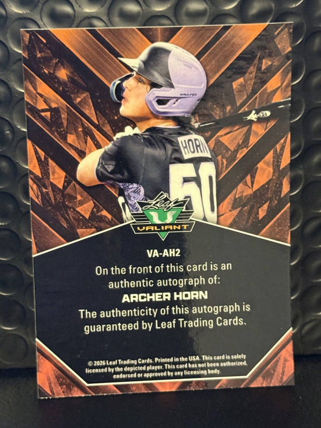 Leaf 2026 Archer Horn 2027 Draft Prospect Card#VA-AH2 Auto